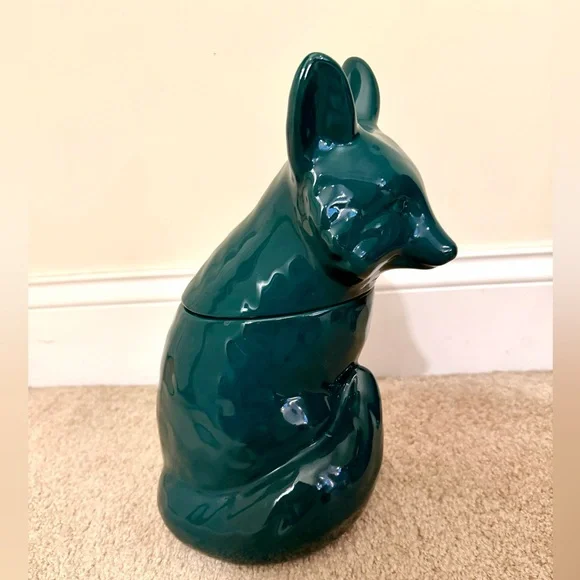Dark Teal Green Fox Ceramic Cookie Jar - Picture 3 of 9